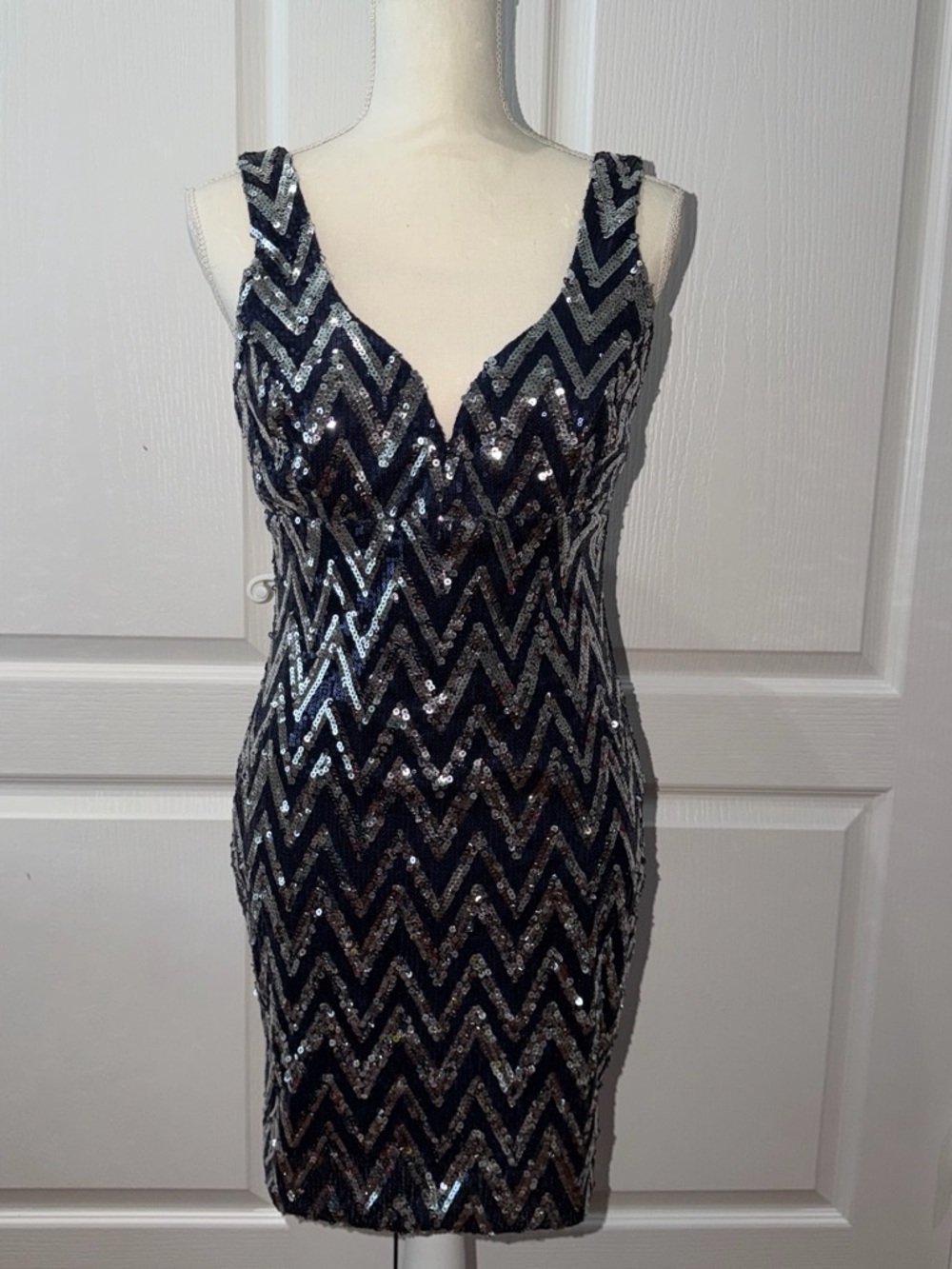 Sequin Hearts Black and Silver Chevron Mini Dress